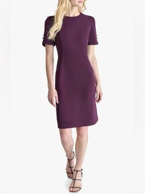 DKNY Midi Dress with Gold Button Detail